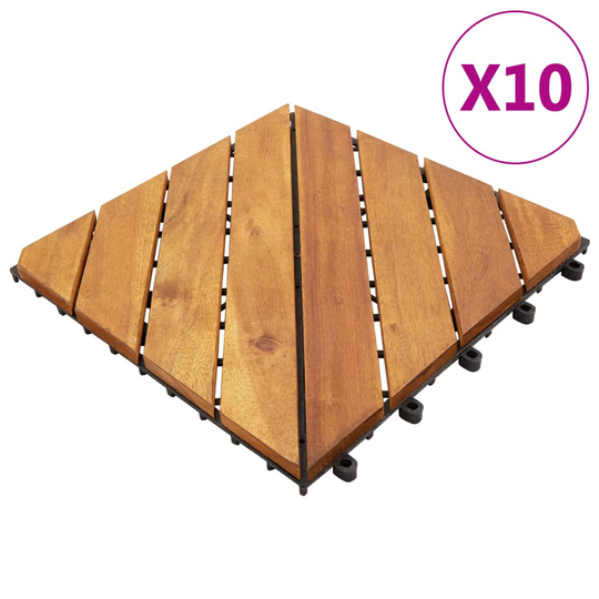 vidaXL Terassilaatat 10 kpl 30x30 cm täysi akaasiapuu