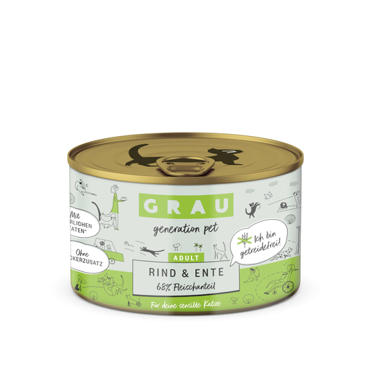 4 + 2 kaupan päälle! 6 x 200 g / 800 g GRAU-kissanruoka, viljaton - Adult nauta & ankka (6 x 200 g)