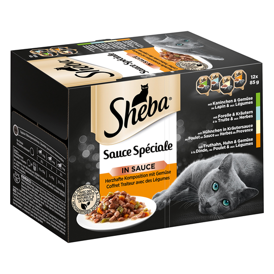 Sheba-rasialajitelma 12 x 85 g: 10 + 2 rasiaa kaupan päälle! - Sauce Specialé - liha-/kalalajitelma