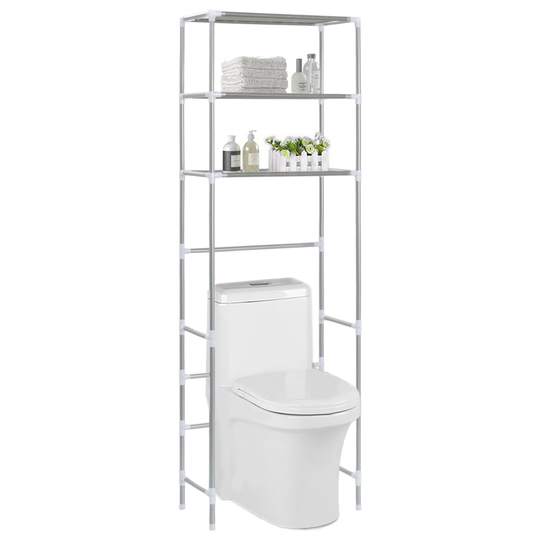 vidaXL 3-kerroksinen säilytyshylly WC-pytyn ylle hopea 53x28x169 cm