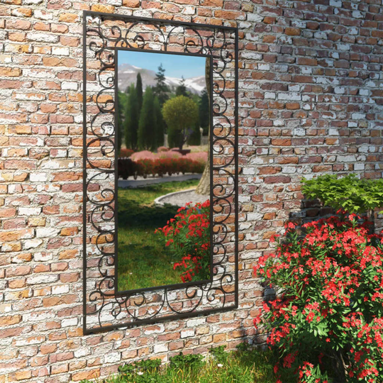 vidaXL Puutarhan seinäpeili suorakulmainen 60x110 cm musta