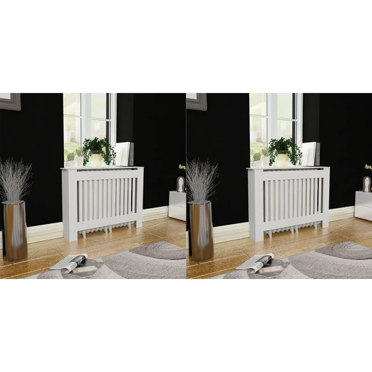 vidaXL Lämpöpatterin suojat 2 kpl MDF 112 cm valkoinen