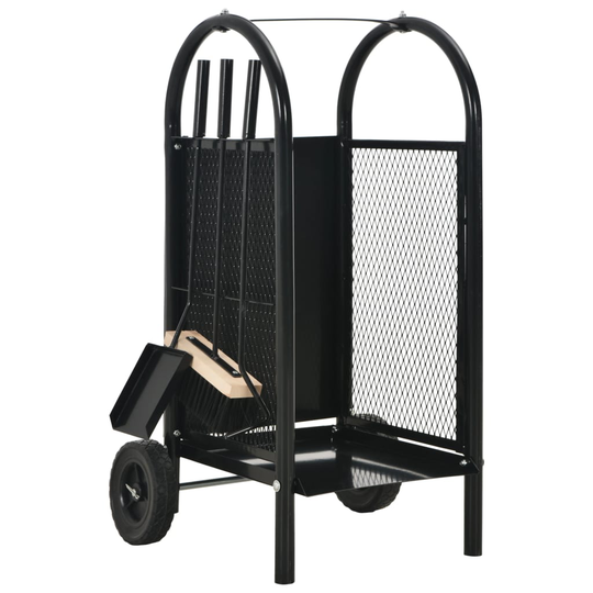 vidaXL Polttopuukärry musta 30x35x81 cm teräs