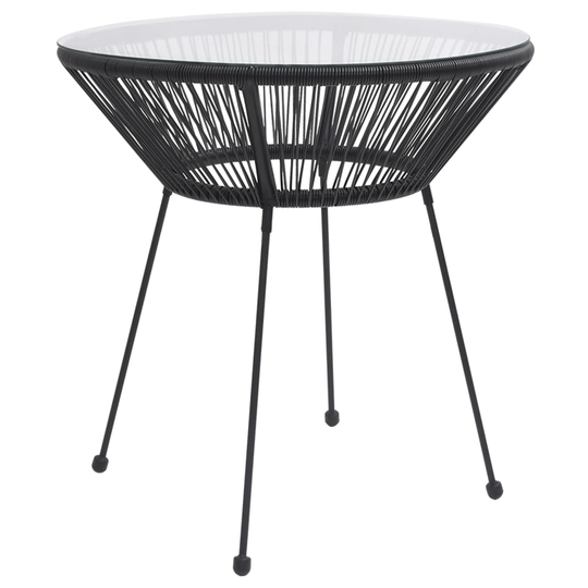 vidaXL Puutarhan ruokapöytä musta Ø70x74 cm rottinki ja lasi