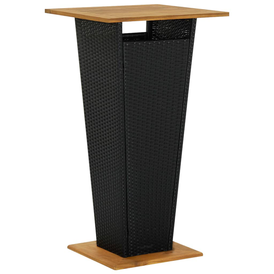 vidaXL Baaripöytä musta 60x60x110 cm polyrottinki ja täysi akaasiapuu