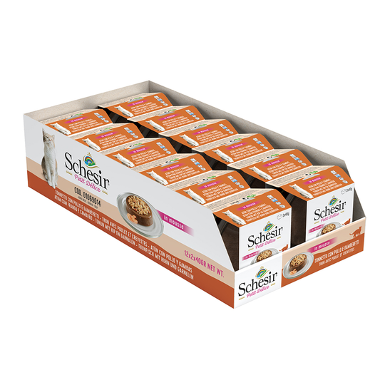 Schesir Petit Delice in Mousse 12 x 40 g - tonnikala, kana ja katkarapu
