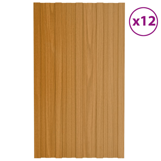 vidaXL Kattopaneeli 12 kpl galvanoitu teräs vaalea puu 80x45 cm