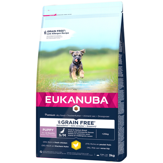 Eukanuba-koiranruoka erikoishintaan! - 3 kg Grain Free Puppy Small / Medium Breed kana