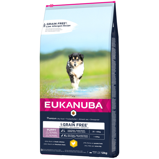 Eukanuba-koiranruoka erikoishintaan! - 12 kg Grain Free Puppy Large Breed kana