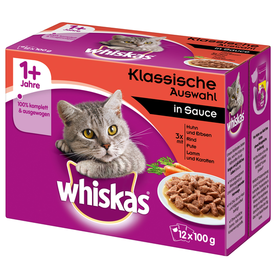 10 + 2 kaupan päälle! 12 x 100 g Whiskas pouches - 1+ perinteinen kastikevalikoima