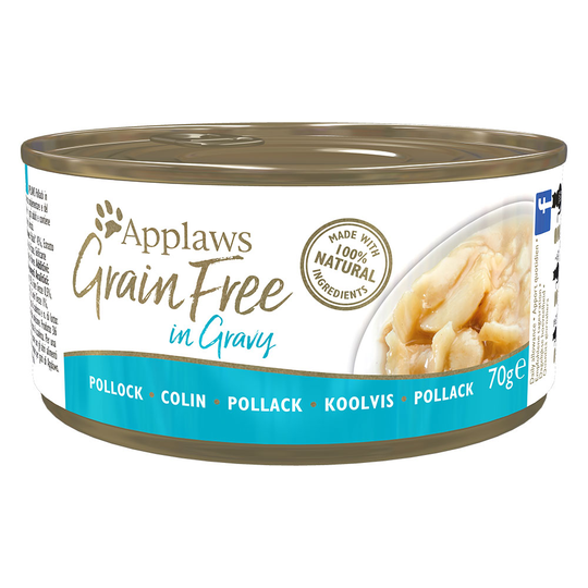18 + 6 kaupan päälle! 24 x 70 g Applaws-kissanruokaa - Grainfree in Gravy: turska