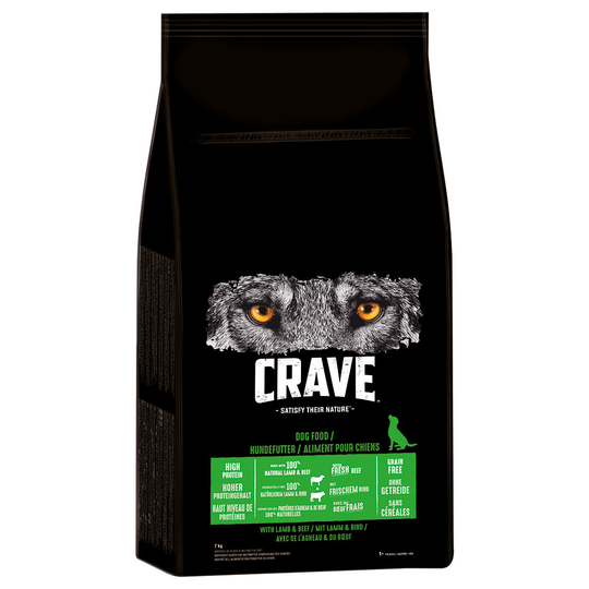 11 + 3 kg kaupan päälle! 2 x 7 kg Crave-koiranruokaa - Lamb & Beef