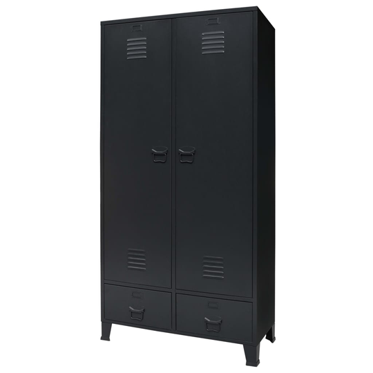 vidaXL Metallinen vaatekaappi teollinen tyyli 90x40x180 cm musta