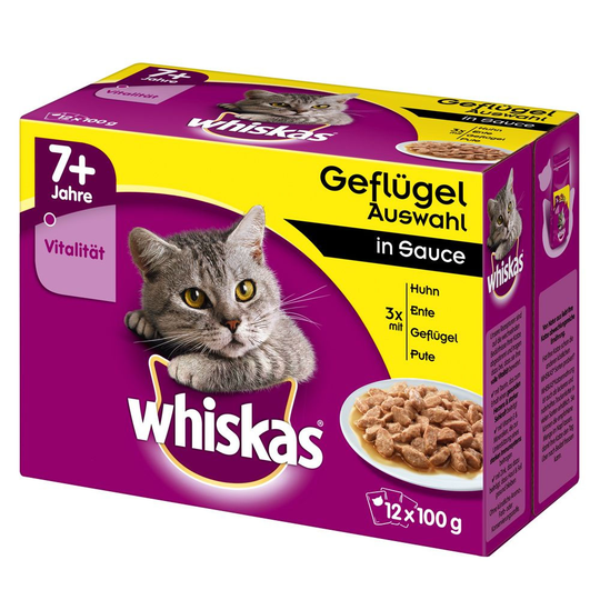 12 x 100 g Whiskas-kissanruokaa erikoishintaan! - 7+ Senior siipikarjavalikoima kastikkeessa