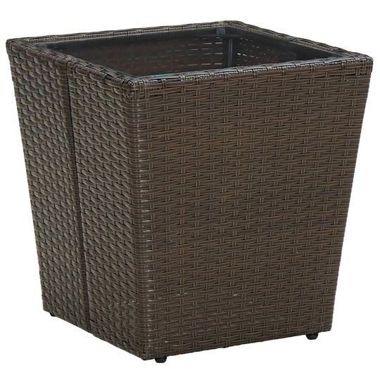 vidaXL Teepöytä ruskea 41,5x41,5x44 cm polyrottinki ja karkaistu lasi