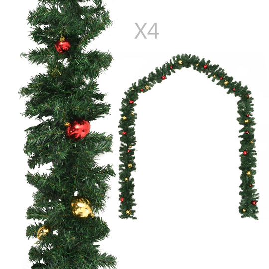 vidaXL Jouluköynnökset palloilla 4 kpl vihreä 270 cm PVC