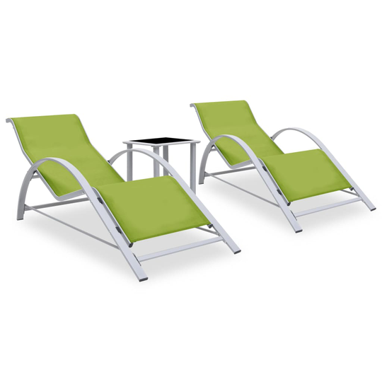 vidaXL 310540 Sun Loungers 2 pcs with Table Aluminium Green