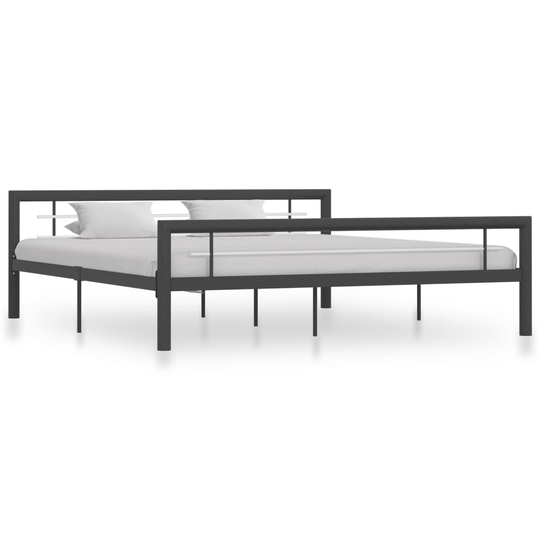vidaXL Sängynrunko harmaa ja valkoinen metalli 180x200 cm