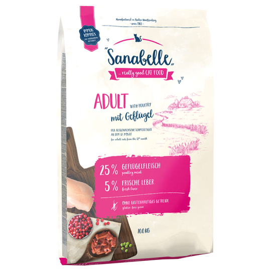 8 + 2 kg kaupan päälle! 10 kg Sanabelle kissanruoka - Adult with Poultry