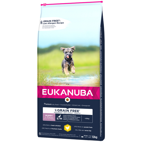 Eukanuba-koiranruoka erikoishintaan! - 12 kg Grain Free Puppy Small / Medium Breed kana