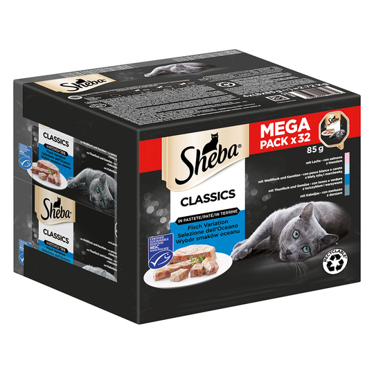 50 + 14 kaupan päälle! 64 x 85 g Sheba-kissanruokaa - Classics in Pate