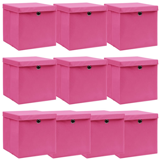 vidaXL Säilytyslaatikot kansilla 10 kpl pinkki 32x32x32 cm kangas