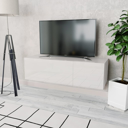 vidaXL TV-taso Lastulevy 120x40x34 cm Korkeakiilto Valkoinen