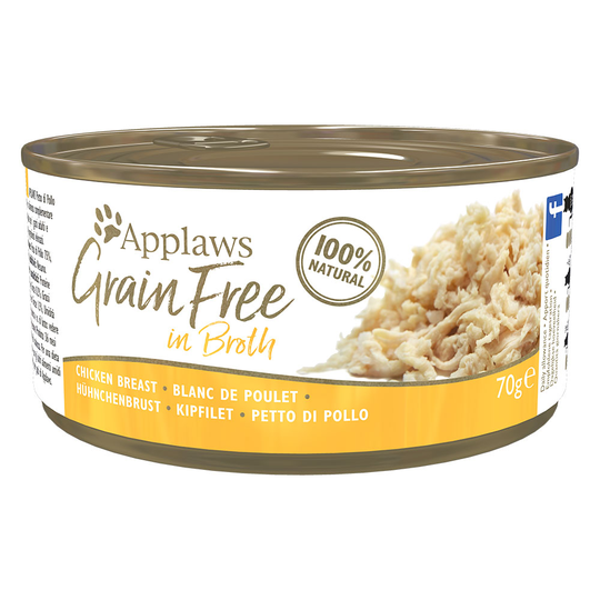 18 + 6 kaupan päälle! 24 x 70 g Applaws-kissanruokaa - Grainfree in Broth: kananrinta