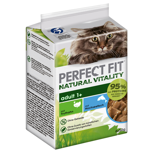 Perfect Fit Natural Vitality Adult 1+ - 6 x 50 g kalkkuna ja syvänmeren kala