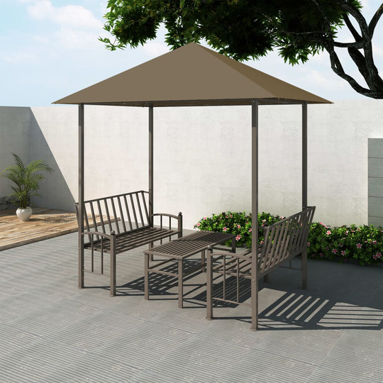 vidaXL Puutarhapaviljonki pöydällä ja penkeillä 2,5x1,5x2,4m 180 g/m²