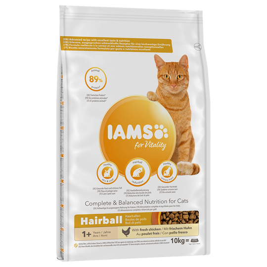 Iams kissanruoka 10 kg: 8 + 2 kg kaupan päälle! - Hairball Adult Chicken (10 kg)