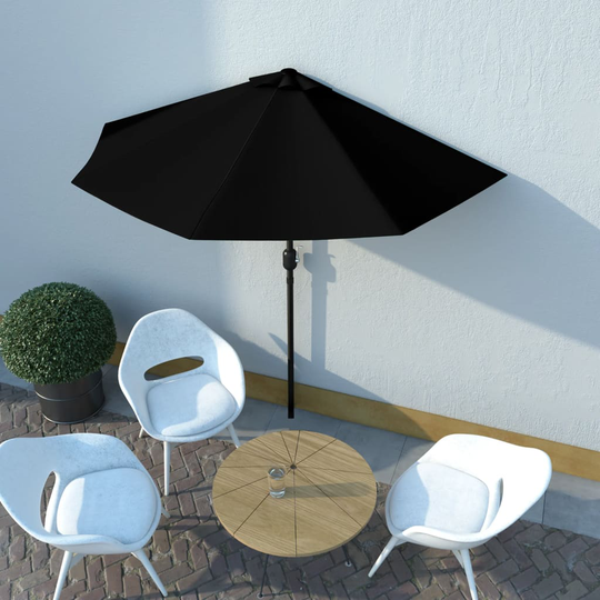vidaXL Aurinkovarjo ulkotiloihin alumiinitanko musta 270x135x245 cm
