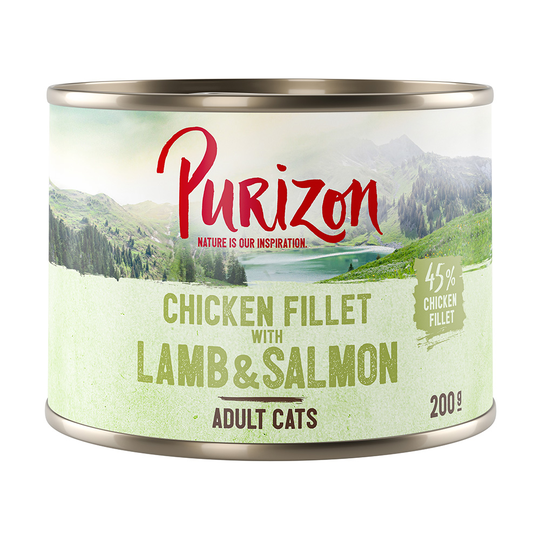 Purizon Adult 24 x 200 g / 400 g erikoishintaan! - kanafilee, lohi & lammas 24 x 200g