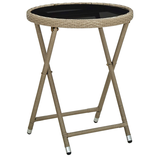 vidaXL Teepöytä beige 60 cm polyrottinki ja karkaistu lasi