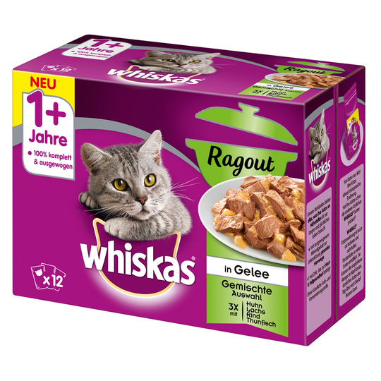 48 x 85 / 100 g Whiskas-kissanruokaa erikoishintaan! - 1+ Adult Ragout valikoima hyytelössä (48 x 85 g)