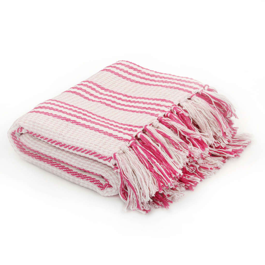 vidaXL Viltti puuvilla raidat 220x250 cm pinkki ja valkoinen