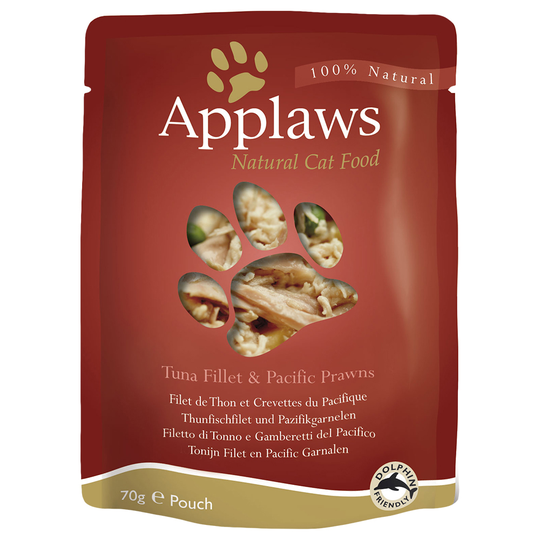 Applaws-kissanruoka 12 x 70 g - tonnikalafileet & Tyynenmeren katkaravut