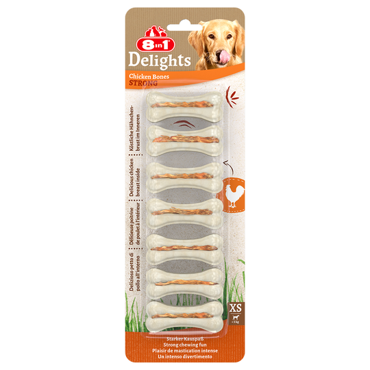 8in1 Delights Strong -puruluut, kana - XS: 7 kpl (140 g)
