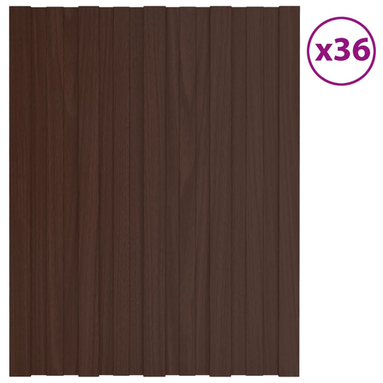 vidaXL Kattopaneeli 36 kpl galvanoitu teräs ruskea 60x45 cm
