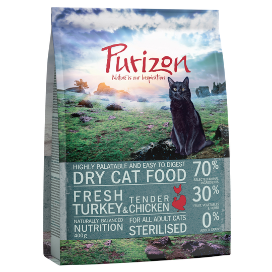 Purizon-kokeilupakkaus 400 g erikoishintaan! - UUTUUS Sterilised Adult Turkey & Chicken
