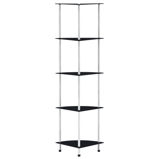 vidaXL 5-kerroksinen hylly musta 30x30x130 cm karkaistu lasi