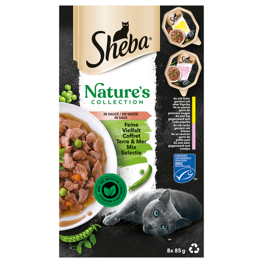 50 + 14 kaupan päälle! 64 x 85 g Sheba-kissanruokaa - Nature's Collection in Sauce: Fine Variety