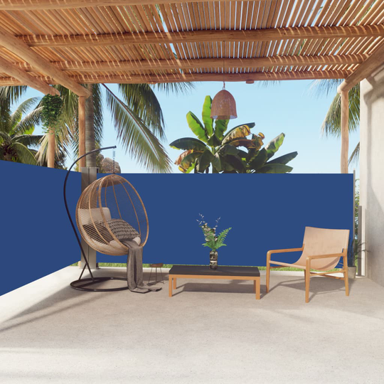 vidaXL Sisäänvedettävä sivumarkiisi sininen 140x600 cm