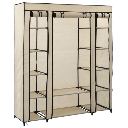 vidaXL Vaatekaappi lokeroilla ja tangoilla kangas 150x45x176 cm kerma