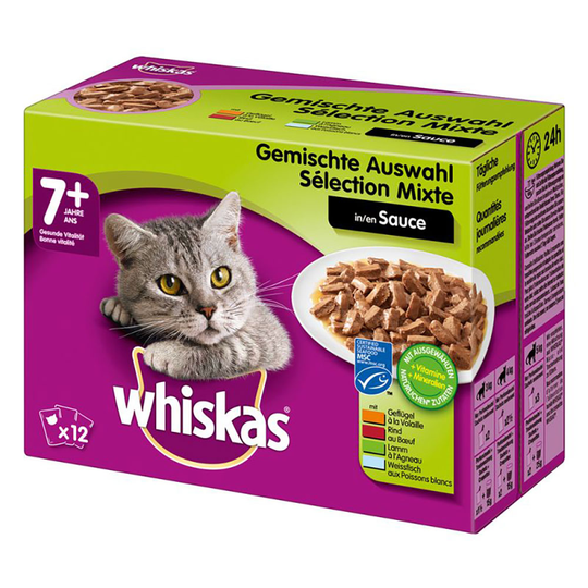 48 x 85 / 100 g Whiskas-kissanruokaa erikoishintaan! - 7+ Senior kala- ja lihavalikoima kastikkeessa (48 x 100 g)