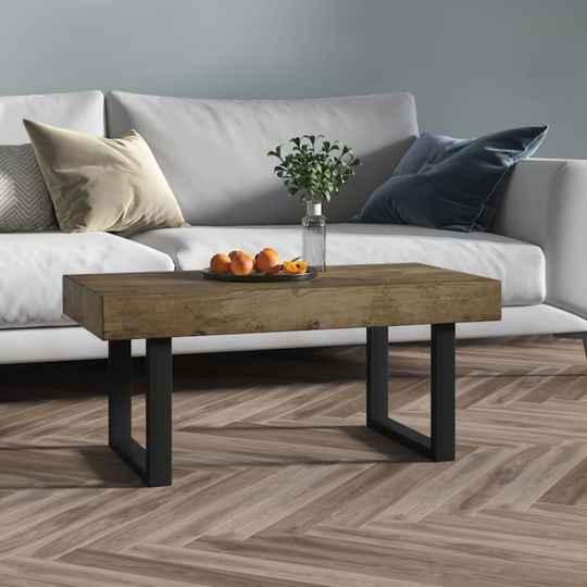 vidaXL Sohvapöytä tummanruskea ja musta 90x45x40 cm MDF ja rauta
