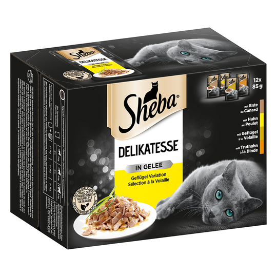 Sheba Selection kissanruoka 12 x 85 g: 10 + 2 pussia kaupan päälle! - Delicacies in Jelly, siipikarjalajitelma
