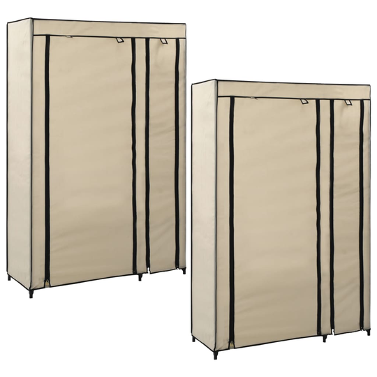 vidaXL Kokoontaitettavat vaatekaapit 2 kpl kerma 110x45x175 cm kangas