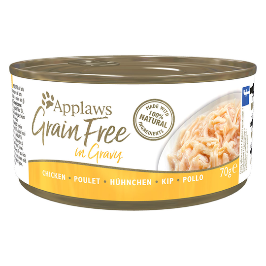 18 + 6 kaupan päälle! 24 x 70 g Applaws-kissanruokaa - Grainfree in Gravy: kana