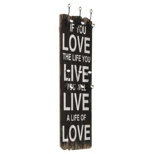 vidaXL Seinänaulakko 6 koukulla LOVE LIVE 120x40 cm